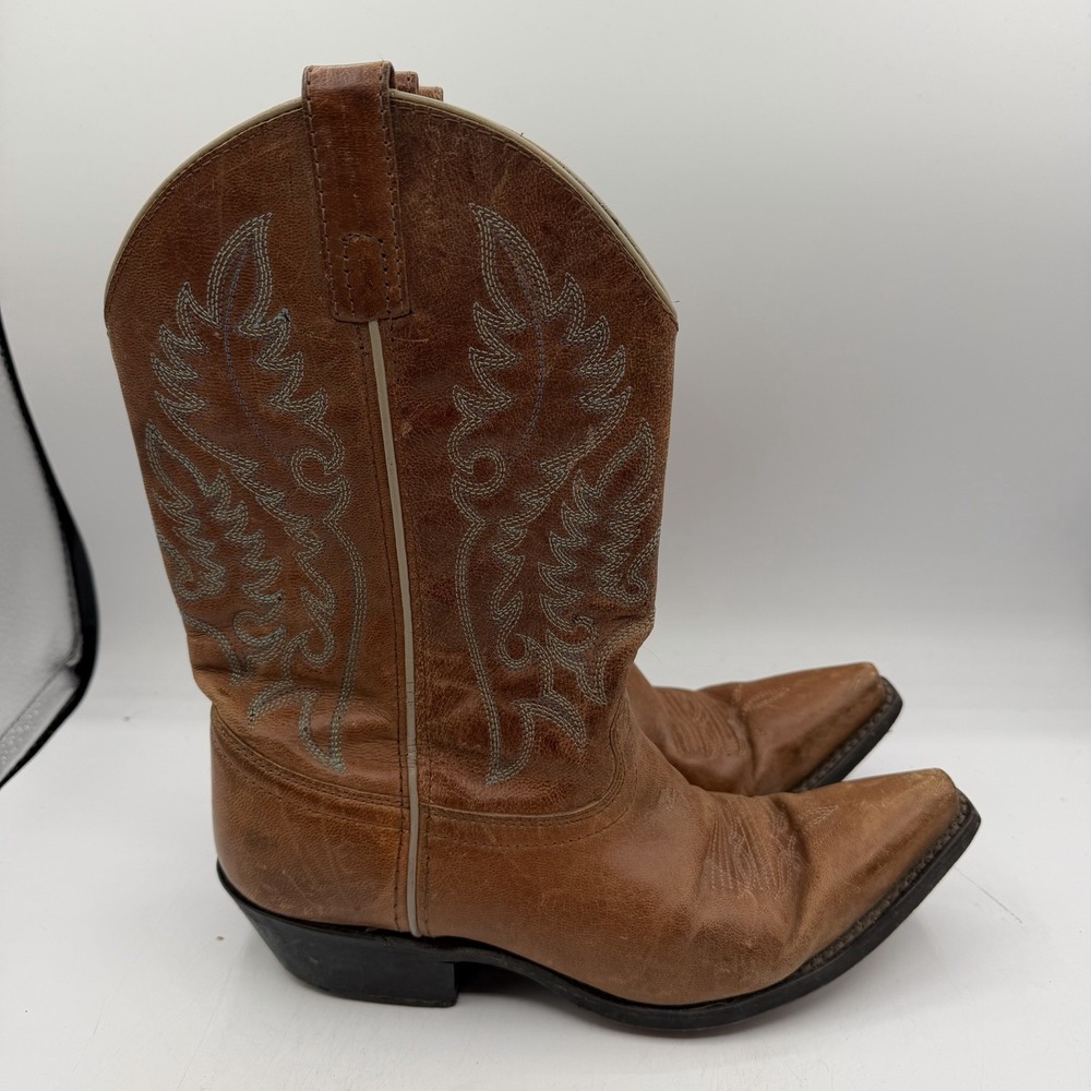 Laredo Cowboy Boots Womens Sz 8.5 M Brown Leather Snip Toe Pull On Cowgirl 51082